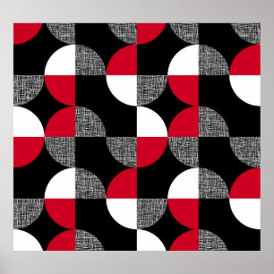 Zwart, rood, wit geometrisch geruite patroon. poster