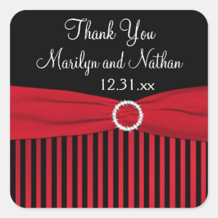 Zwart, Rood, Wit Gestreept Bruiloft Favor Sticker