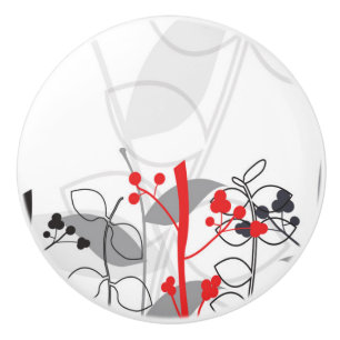 Zwart Rood Wit Grijs Botanisch Bloemendessoir Keramische Knop