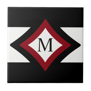 Zwart, Rood & Wit Modieus Diamantvormig Monogram Tegeltje