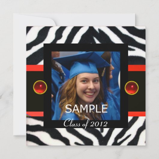 ZWART ROOD WIT ZEBRA FUR Monogram Foto Sjabloon Kaart (Voorkant)