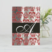 ZWART ROOD WIT ZIJDE DAMAST STOF MONOGRAM KAART (Staand voorkant)