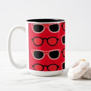 Zwart Rood Zonnebril Patroon Tweekleurige Koffiemok