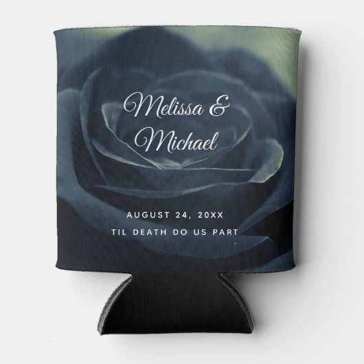 Zwart Roos Bloem Donker Gotische Vibe Bruiloft Blikjeskoeler (Voorkant)