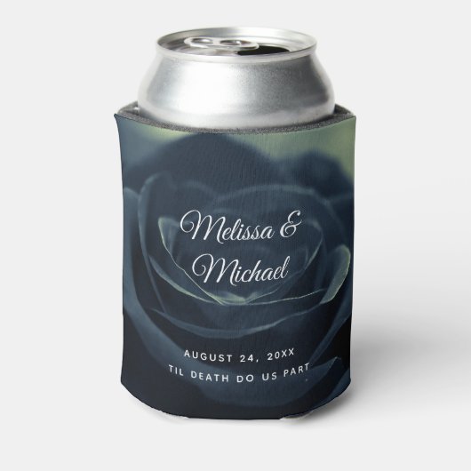 Zwart Roos Bloem Donker Gotische Vibe Bruiloft Blikjeskoeler (Blikje Achterkant)