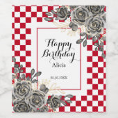 Zwart Roos Bourgondië & Wit geruite Verjaardag Wijn Etiket (Enkel label)