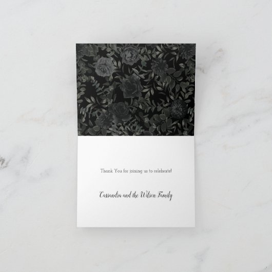 Zwart Roos Dark Gothic Graduation Party Maroon Bedankkaart (Binnen)