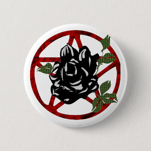 Zwart Roos en pentagram Ronde Button 5,7 Cm