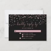Zwart Roos Gold Blush Pink Glitter Wedding RSVP (Voorkant)