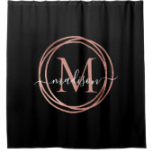 Zwart Roos Gold Blush Pink Monogram Circle Script Douchegordijn (Voorkant)
