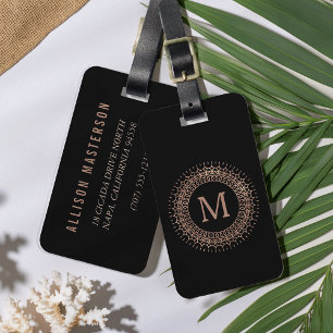 Zwart Roos Gold Elegant Initiaal monogram Bagagelabel