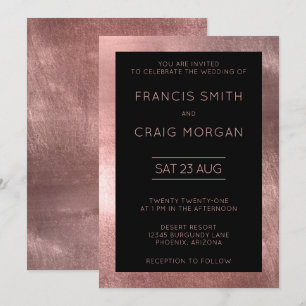 Zwart Roos Gold Foil Modern Wedding Kaart