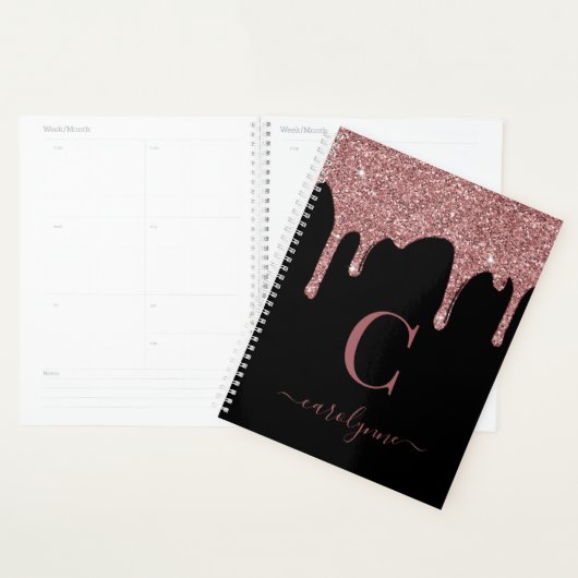 Zwart Roos Gold Glitter Drift Sparkle Monogram Planner (Display)