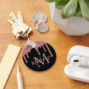 Zwart Roos Gold Glitter Drivers Monogram Sleutelhanger