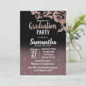 Zwart Roos Gold Glitter Floral Afstuderen Kaart (Staand voorkant)