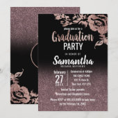 Zwart Roos Gold Glitter Floral Afstuderen Kaart (Voorkant / Achterkant)