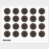 Zwart Roos Gold Medallion Monogram Ronde Sticker (Vel)