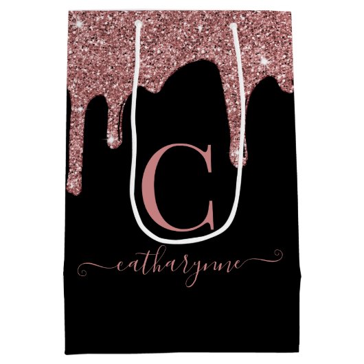 Zwart Roos Gold Sparkle Driving Glitter Monogram Medium Cadeauzakje (Achterkant)