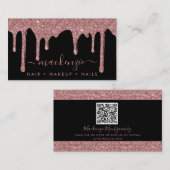 Zwart Roos Gold Sparkle Glitter Drift QR-code Visitekaartje (Voorkant / Achterkant)