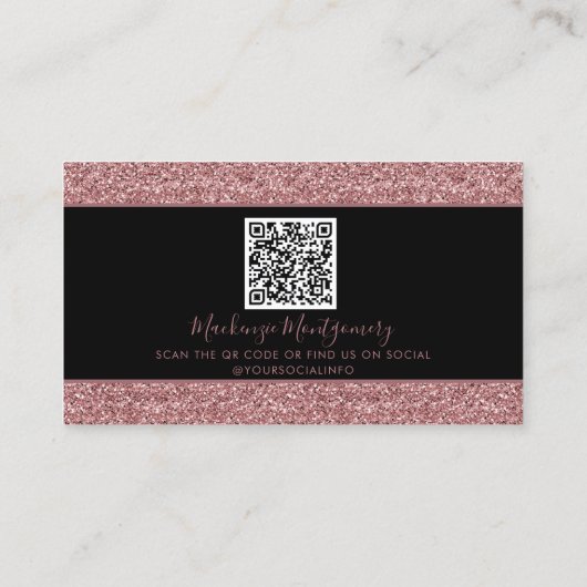 Zwart Roos Gold Sparkle Glitter Drift QR-code Visitekaartje (Achterkant)