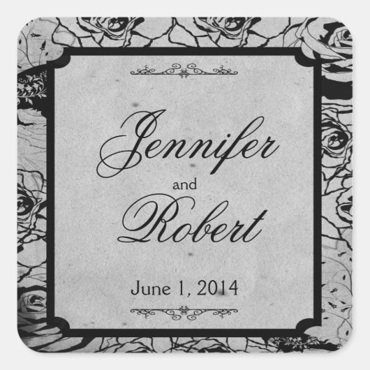Zwart Roos Gotisch Lijst Bruiloft Envelop Afdichti Vierkante Sticker (Voorkant)