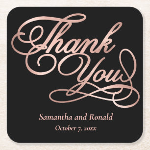 Zwart & Roos Goud Bedankt Calligraphy Wedding Vierkante Kartonnen Onderzetter