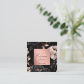 Zwart roos goud chique bloemetjes sjabloon qr vierkante visitekaartje (Staand voorkant)