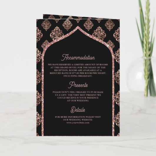 Zwart Roos Goud Damast Arch QR Code Moslim Bruilof (Achterkant)