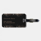 Zwart roos goud glitter monogram initiaal bagagelabel (Achterkant horizontaal)