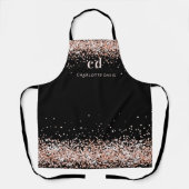 Zwart roos goud glitter monogram initiaal schort (Voorkant)