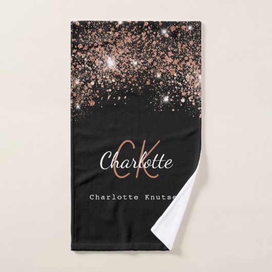 Zwart roos goud glitter monogram naamscript bad handdoek (Handdoek)