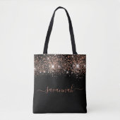 Zwart roos goud glitter monogram script draagtas (Voorkant)