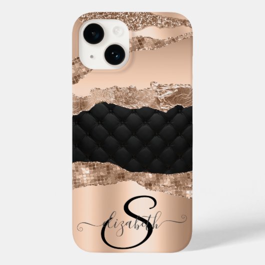 Zwart Roos Goud Glitter Sequins Case-Mate iPhone Case (Achterkant)