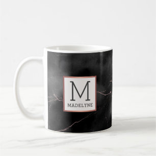 Zwart Roos Goud Modern Marmer Look Monogram Koffiemok