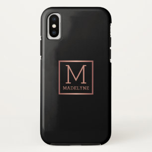 Zwart Roos Goud Monogram Elegant iPhone XS Hoesje