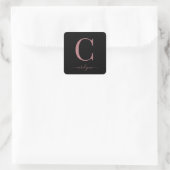 Zwart Roos Goud Monogram Elegant Script Vierkante Sticker (Tas)