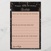 Zwart roos goud sprankelt verjaardagswensen kaart (Voorkant)