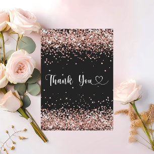 Zwart roos gouden confetti script bedankkaart kaart