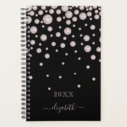 Zwart roos gouden diamanten naam glamoureus planner (Voorkant)