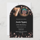 Zwart roos gouden foto sterren 70e verjaardagsboog kaart (Voorkant)