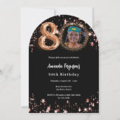 Zwart roos gouden foto sterren 80e verjaardagsboog kaart (Voorkant)