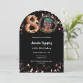 Zwart roos gouden foto sterren 80e verjaardagsboog kaart (Staand voorkant)