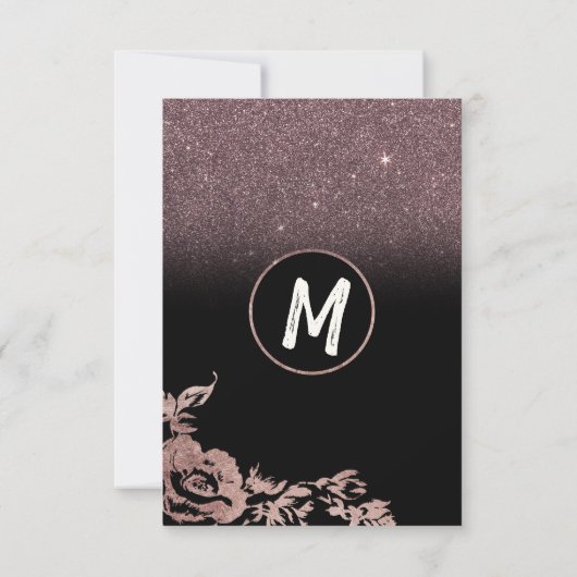 Zwart Roos Gouden Glitter Bloemen Dank u Bedankkaart (Achterkant)