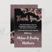 Zwart Roos Gouden Glitter Bloemen Dank u Bedankkaart (Voorkant / Achterkant)