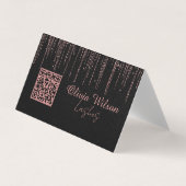 Zwart Roos Gouden Glitter Minimalistische QR-code Visitekaartjes (Voorkant)