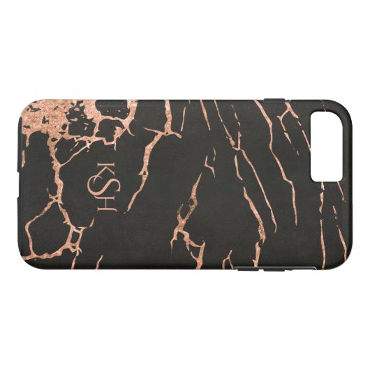 Zwart & Roos-gouden marmeren crackles Case-Mate iPhone Case (Achterkant (Horizontaal))