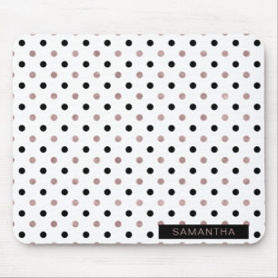 Zwart & Roos gouden Polka stippen op een witte ach Muismat