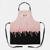 Zwart Roos Gouden Sparkle Glitter Druppels Schort (Voorkant)