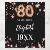 Zwart roos gouden sterren 80ste verjaardag wijn etiket (Enkel label)