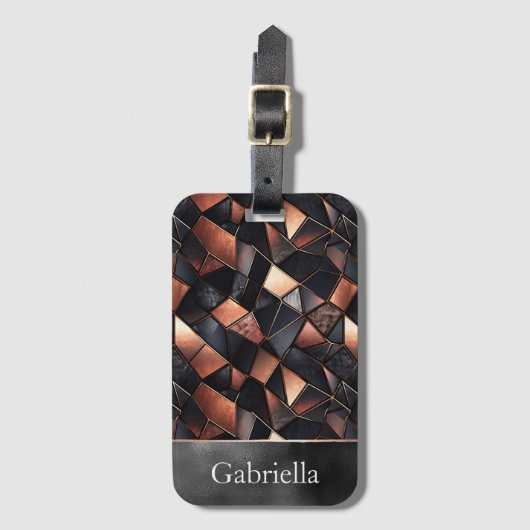 Zwart Roos Gouden Tegels Bagagelabel (Voorkant (verticaal))